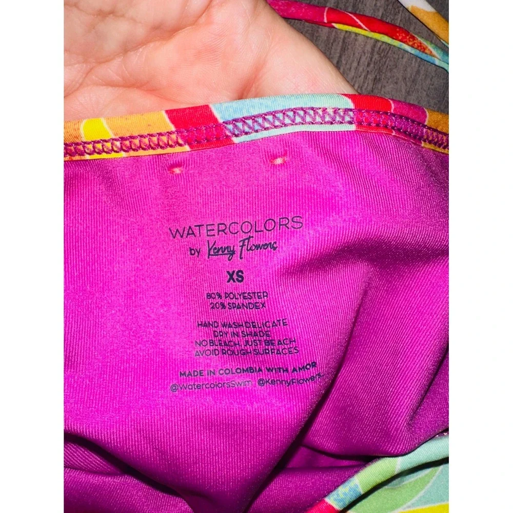 Watercolors By Kenny Flowers Bikini Top Bottom Swim Hawaiian Parrot XS NWT‎